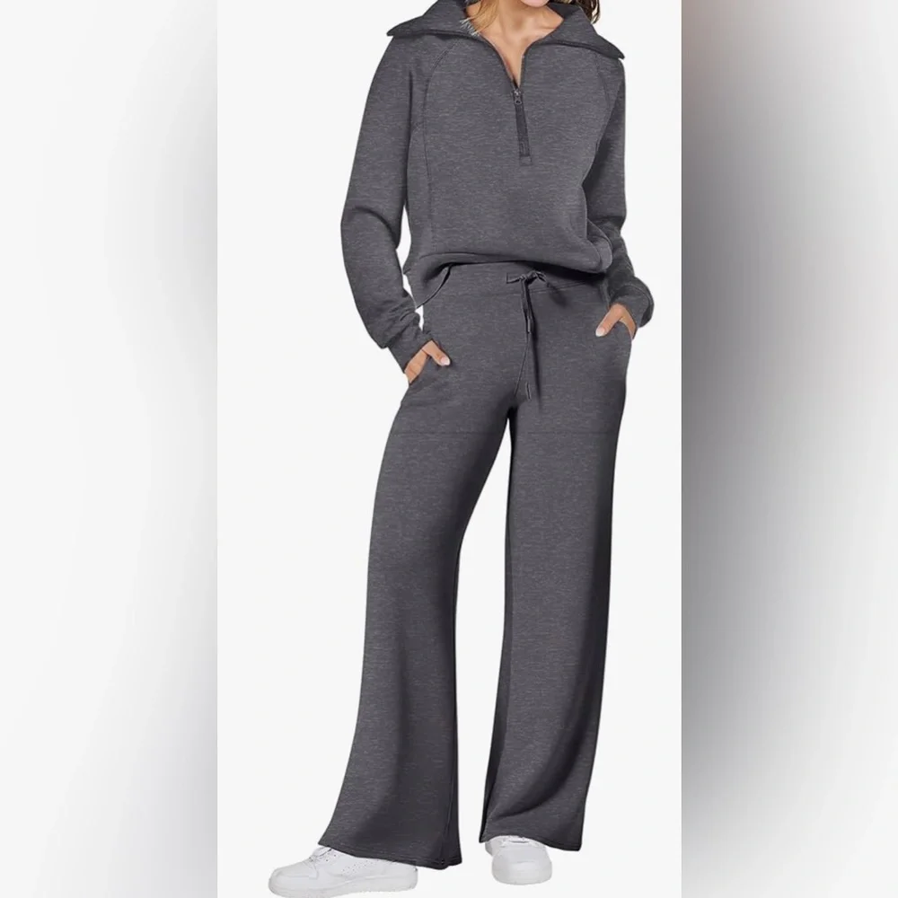Women 2 Piece Airport/Travel Wide Leg Pants Set/Sweatsuits - Picture 1 of 3